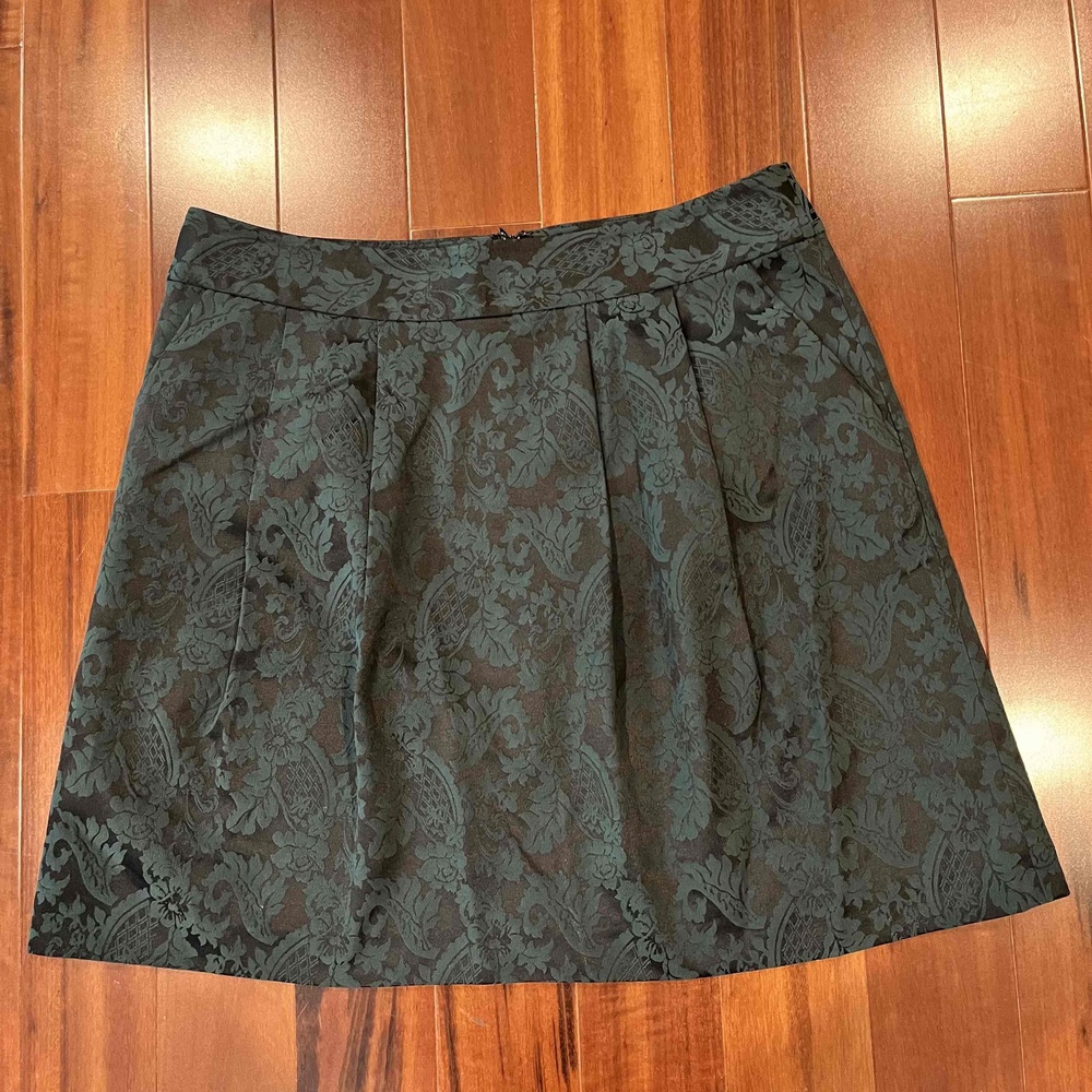 Halogen Green Skirt Floral Pattern Pleated A Line Holiday Formal Size Petite 12